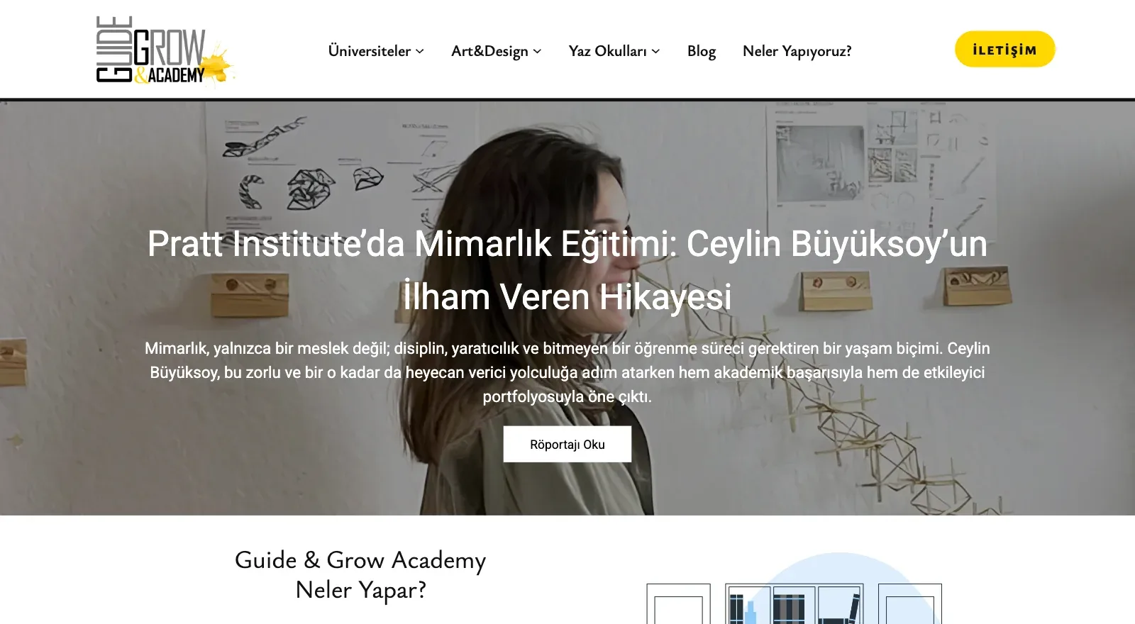 Guide & Grow Academy anasayfası, üst bölüm