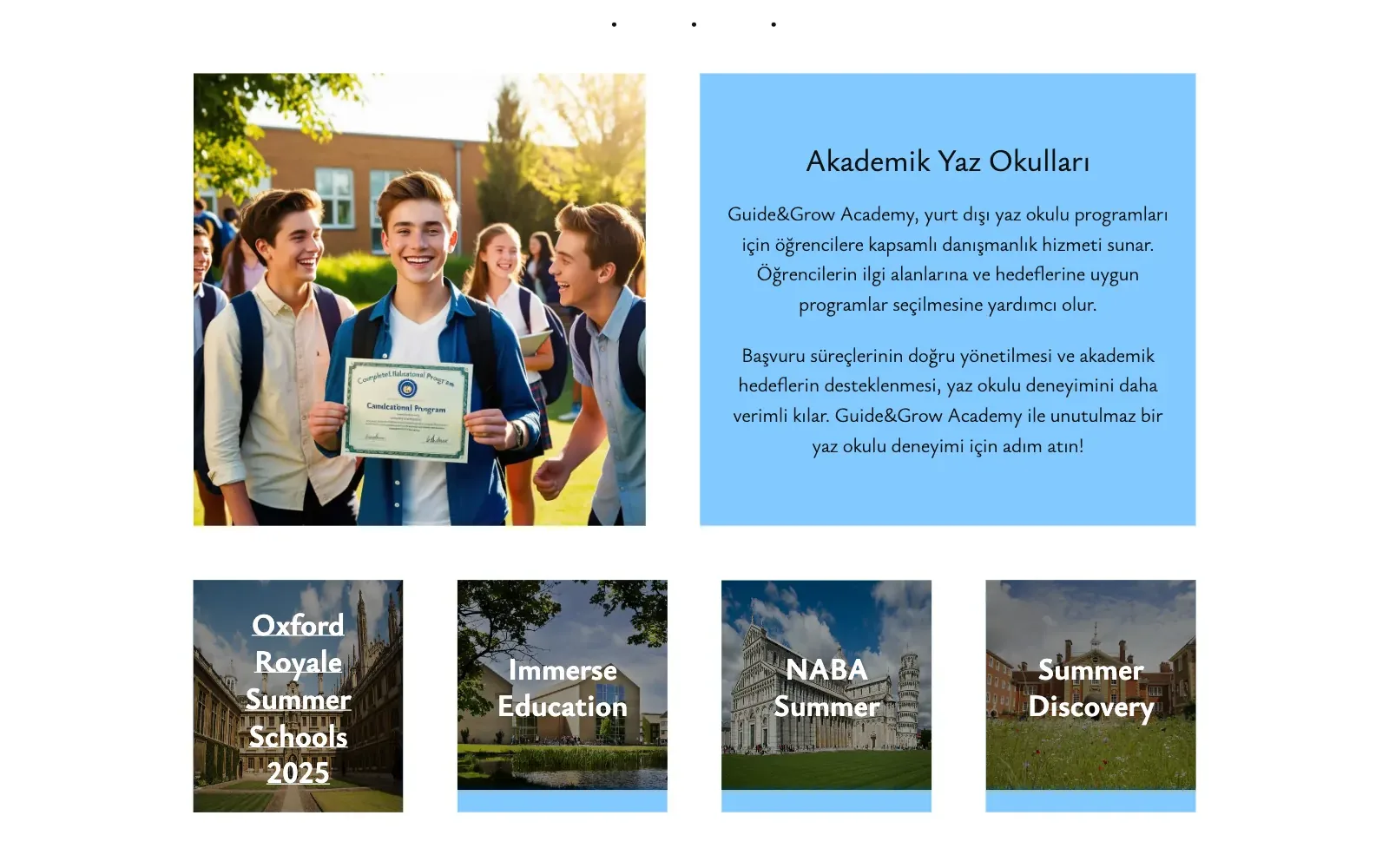 Guide & Grow Academy anasayfası: Akademik yaz okulları