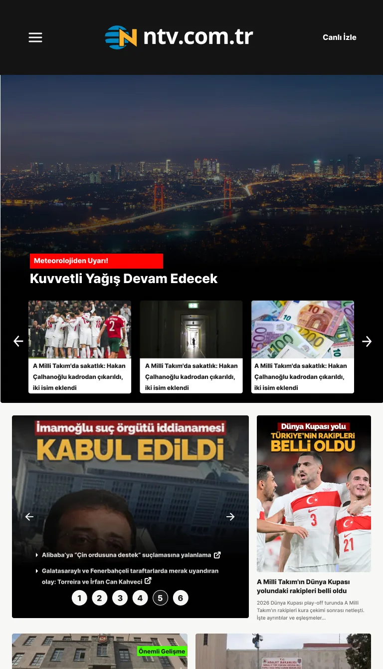 NTV anasayfası, Tablet · 768 px