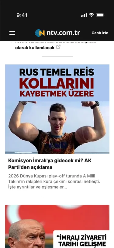NTV anasayfası mobil, Haber kartları
