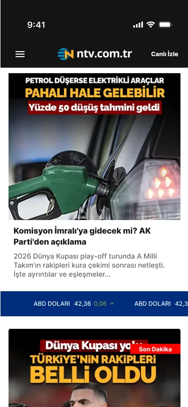 NTV anasayfası mobil, Piyasa şeridi