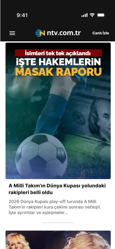 NTV anasayfası mobil, Spor