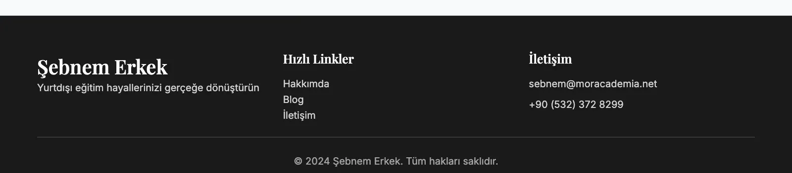 Şebnem Erkek anasayfası: Alt bilgi