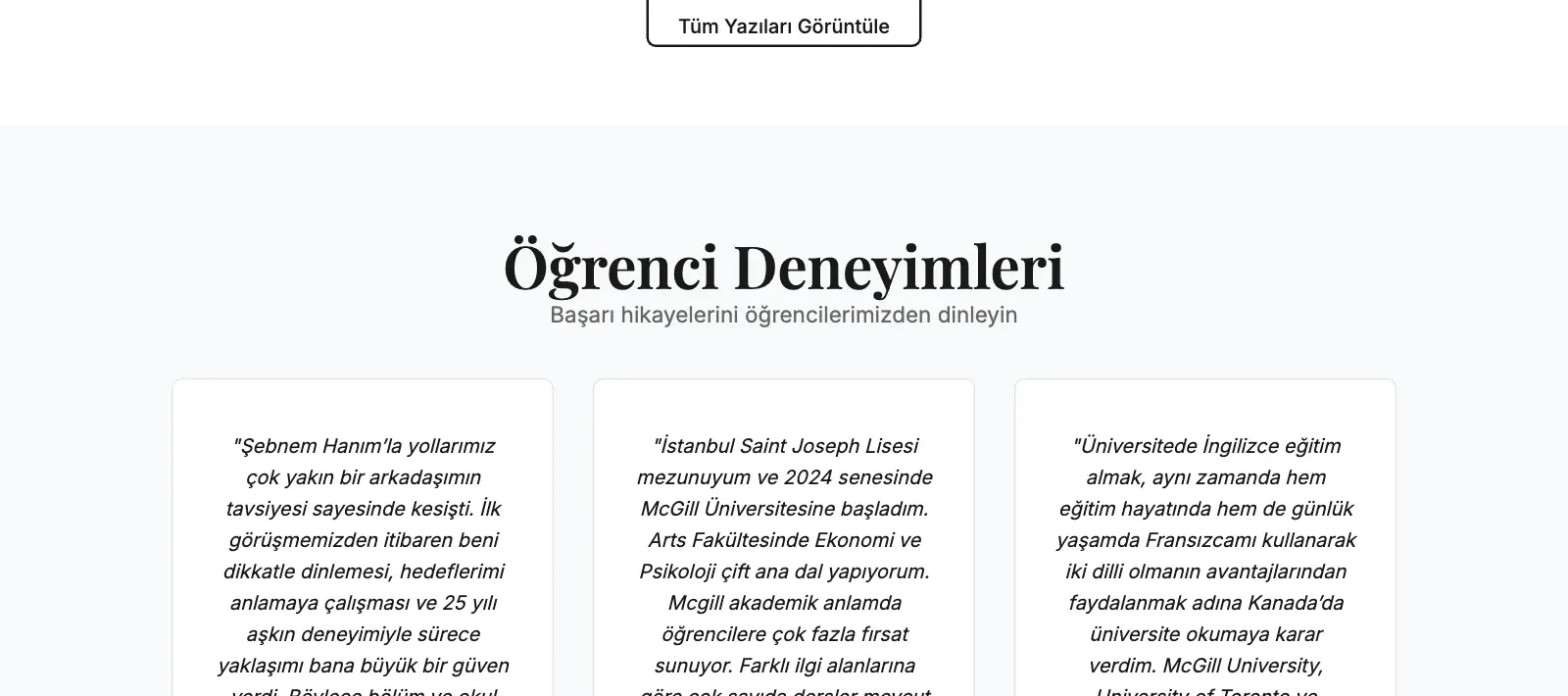 Şebnem Erkek anasayfası: Öğrenci deneyimleri